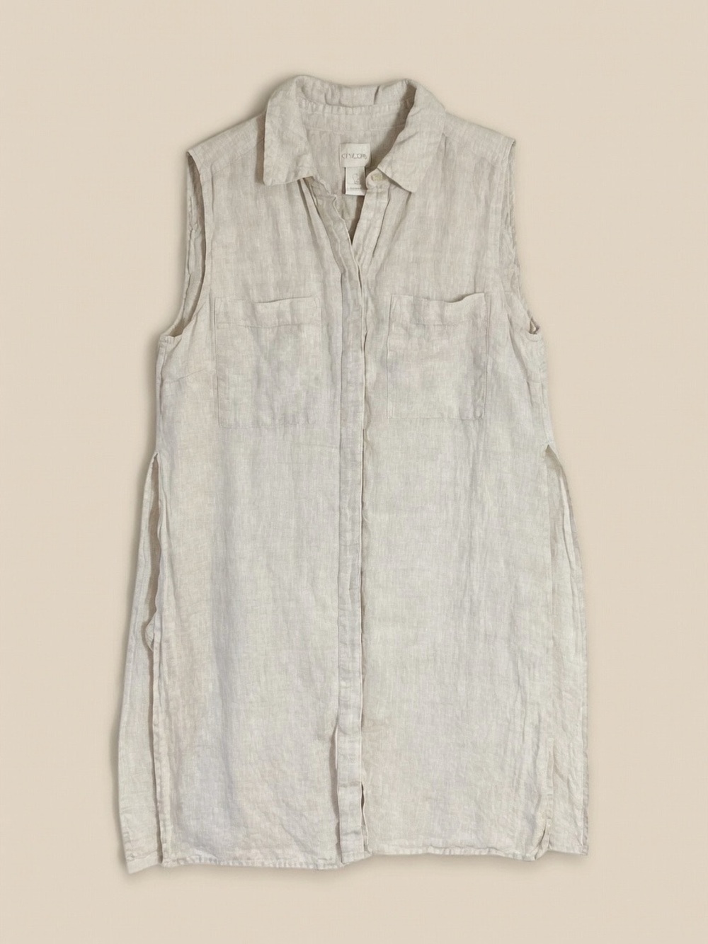 ✨ Chico's 100% Linen Sleeveless Tunic Top / Longline Vest ✨